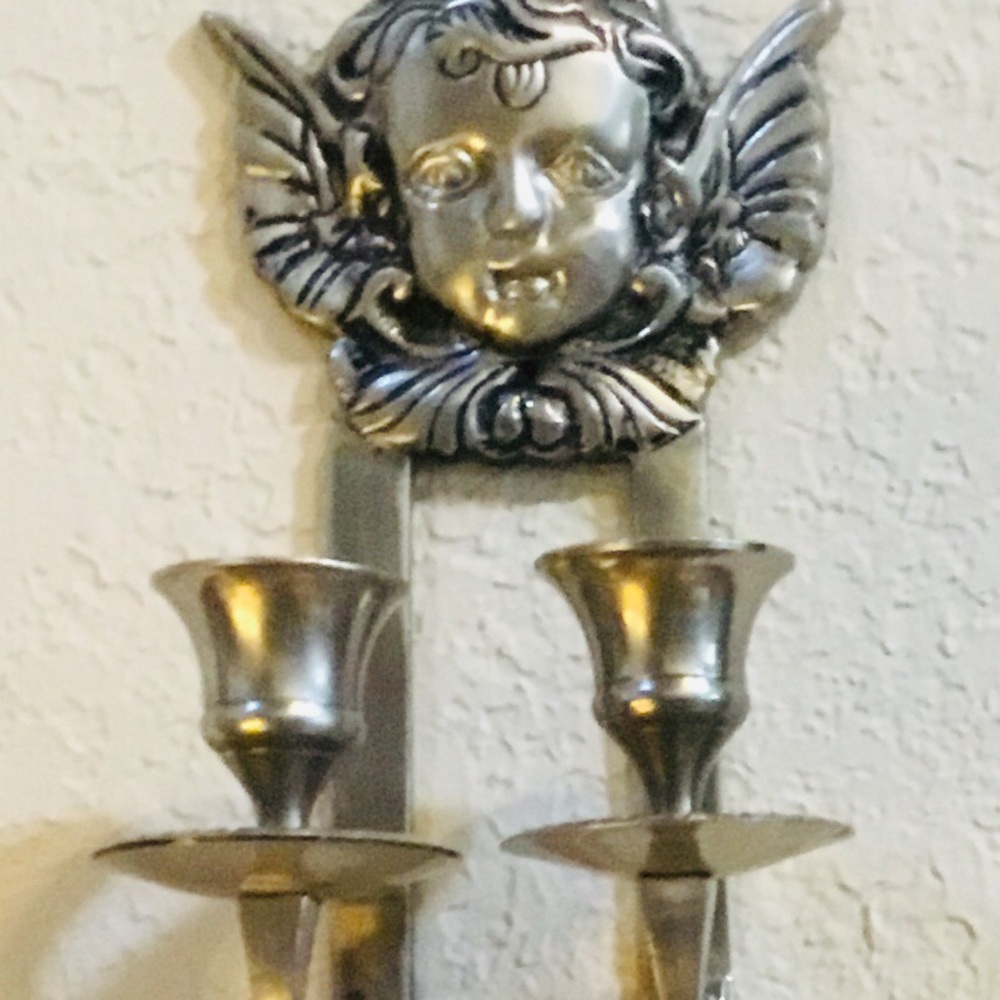 👼For Christmas! Pewter Angel Candle Holder😇Holds long tapers.